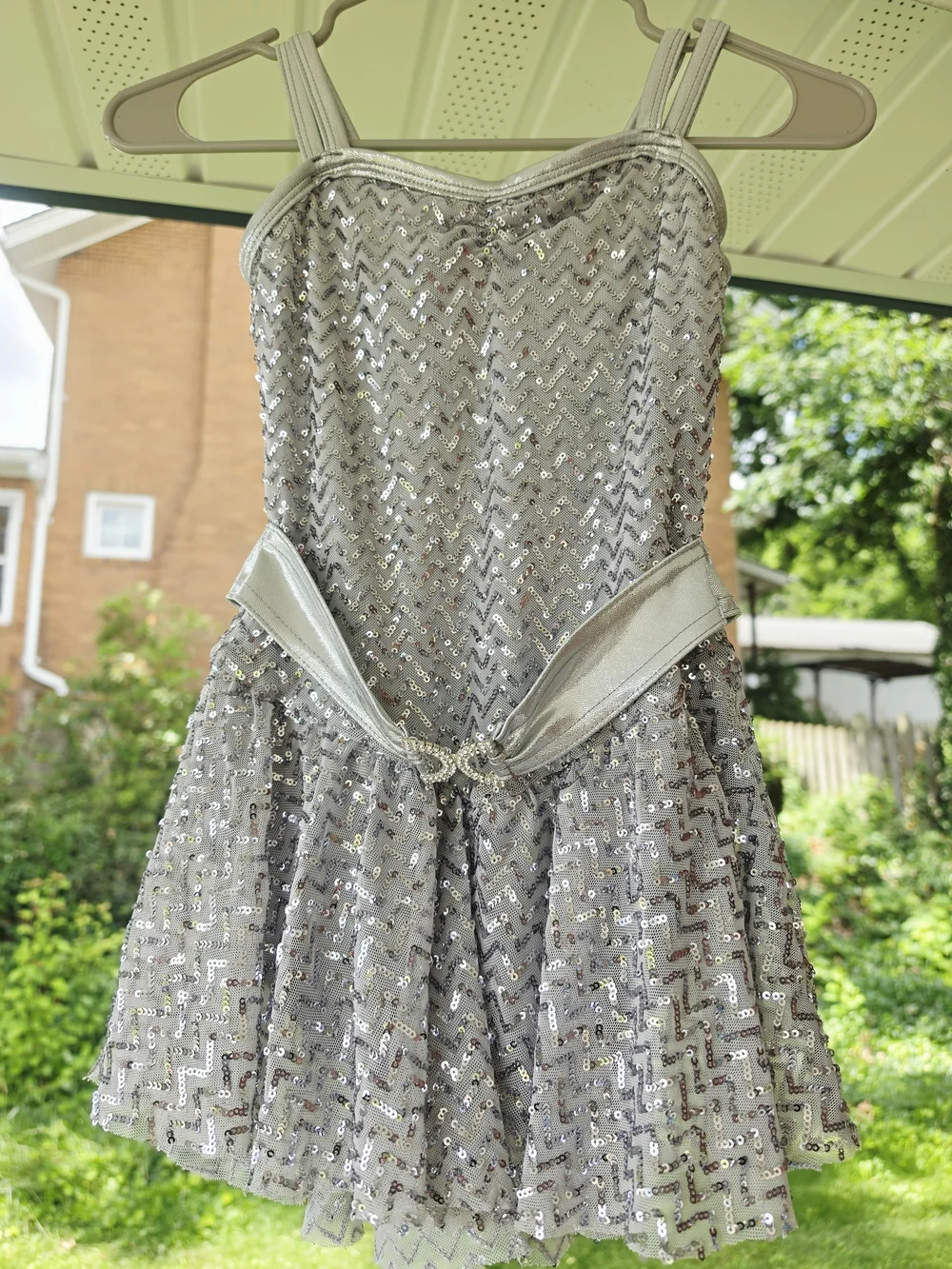 Girls Silver Sequin Dance Dress with Sparkle Belt